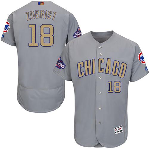 Cubs #18 Ben Zobrist Grey Flexbase Authentic Gold Program Stitched MLB Jersey